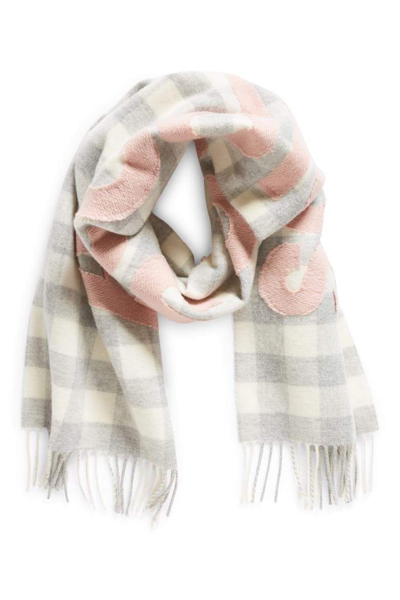 Veda Buffalo Plaid Wool Blend Scarf, Alternate, color, GREY/ PINK