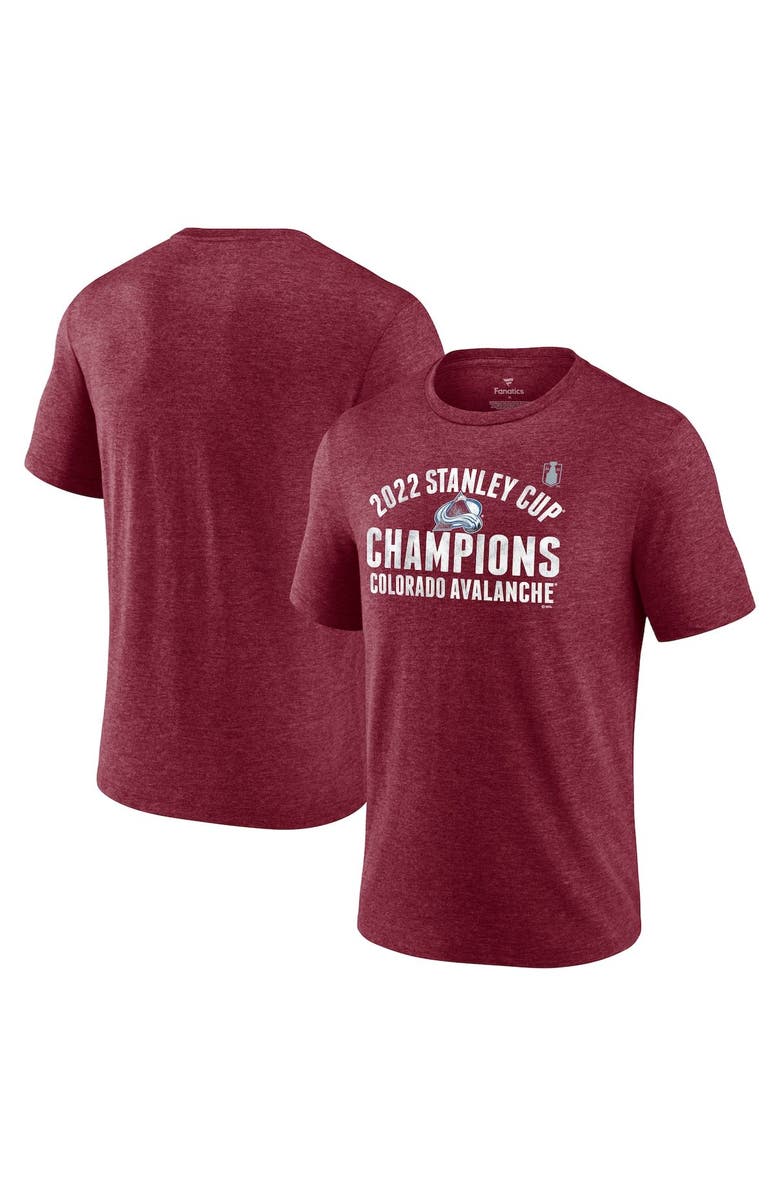 FANATICS Men's Fanatics Branded Burgundy Colorado Avalanche 2022 Stanley Cup Champions Slap Shot Tri-Blend T-Shirt, Alternate, color, 