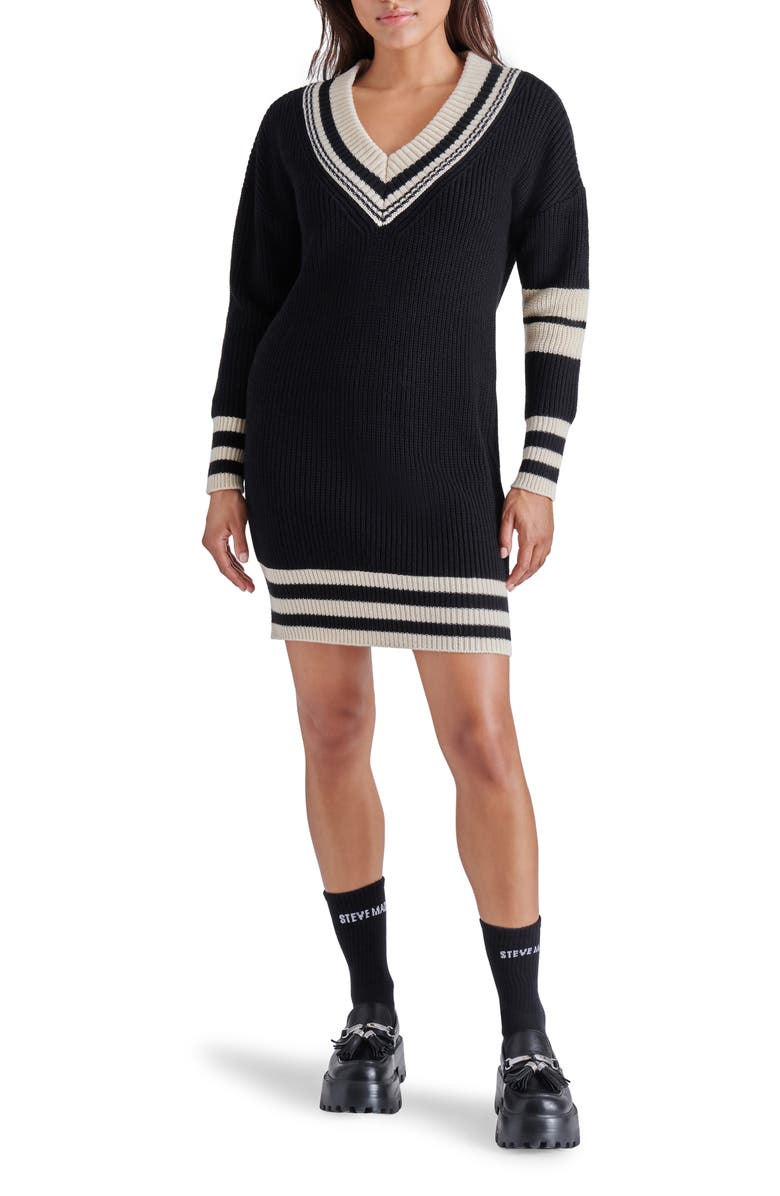Steve Madden Colleen Stripe Trim Long Sleeve Sweater Minidress, Main, color,