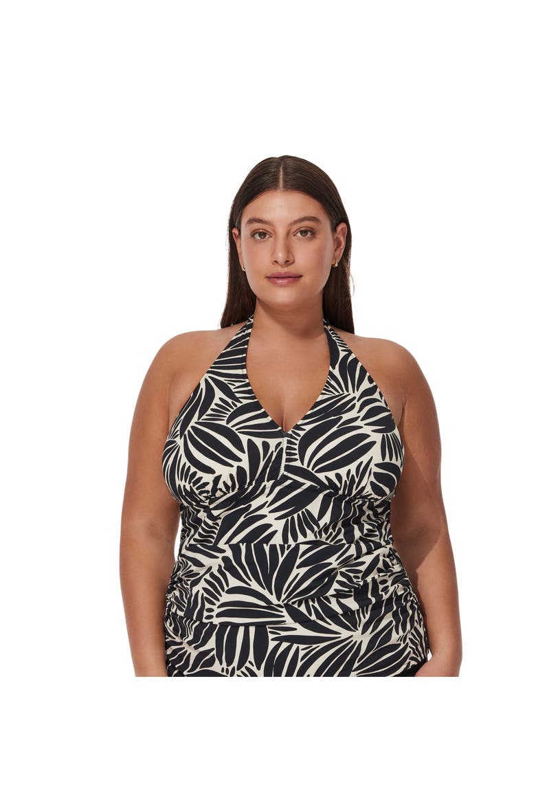 Comeback Plus Size Halter Tankini Top, Main, color, Black-White