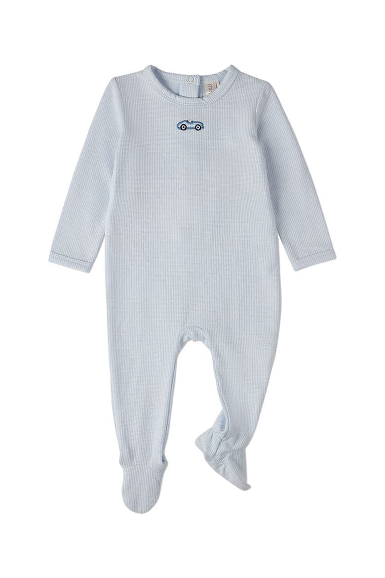 Baby Footie with Embroidered Race Car, Main, color, Blue