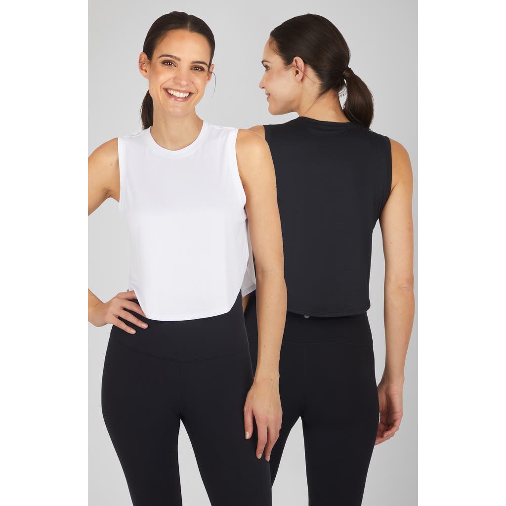 90 Degree By Reflex Super Soft 2-pack Side Slit Crop Tank In Whtbk