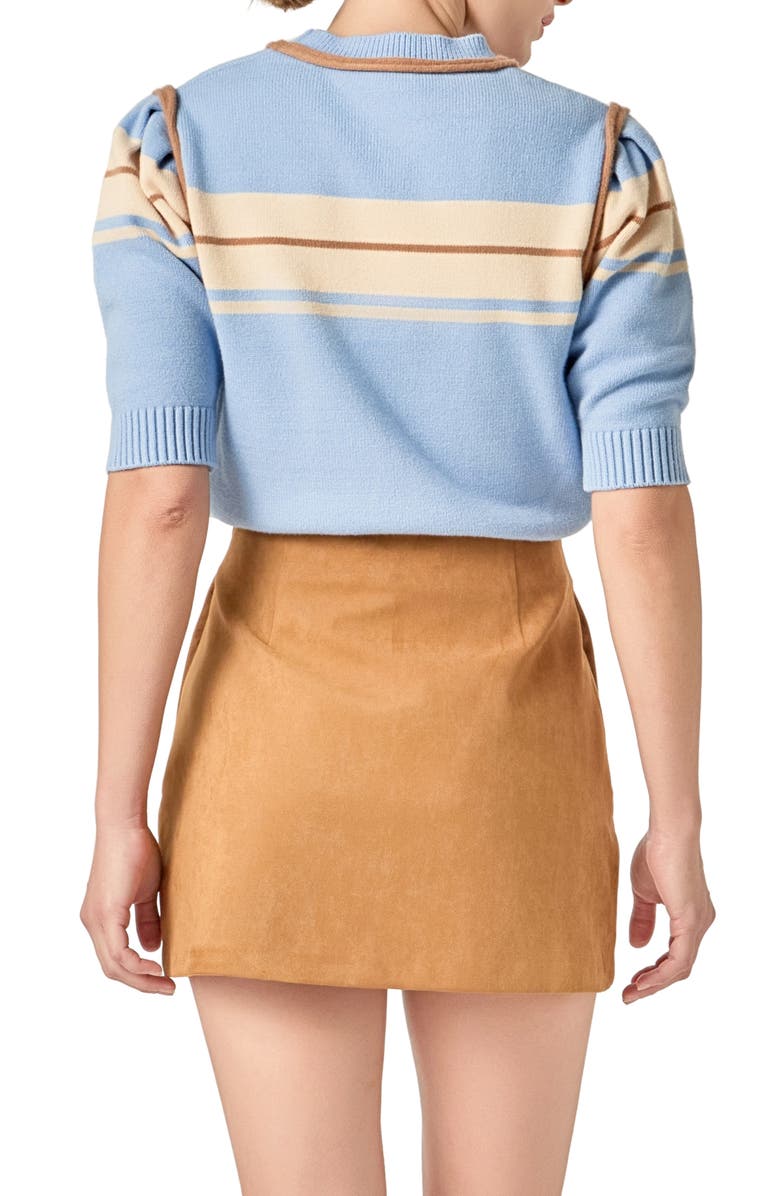 English Factory Stripe Puff Sleeve Sweater, Alternate, color, Powder Blue Multi