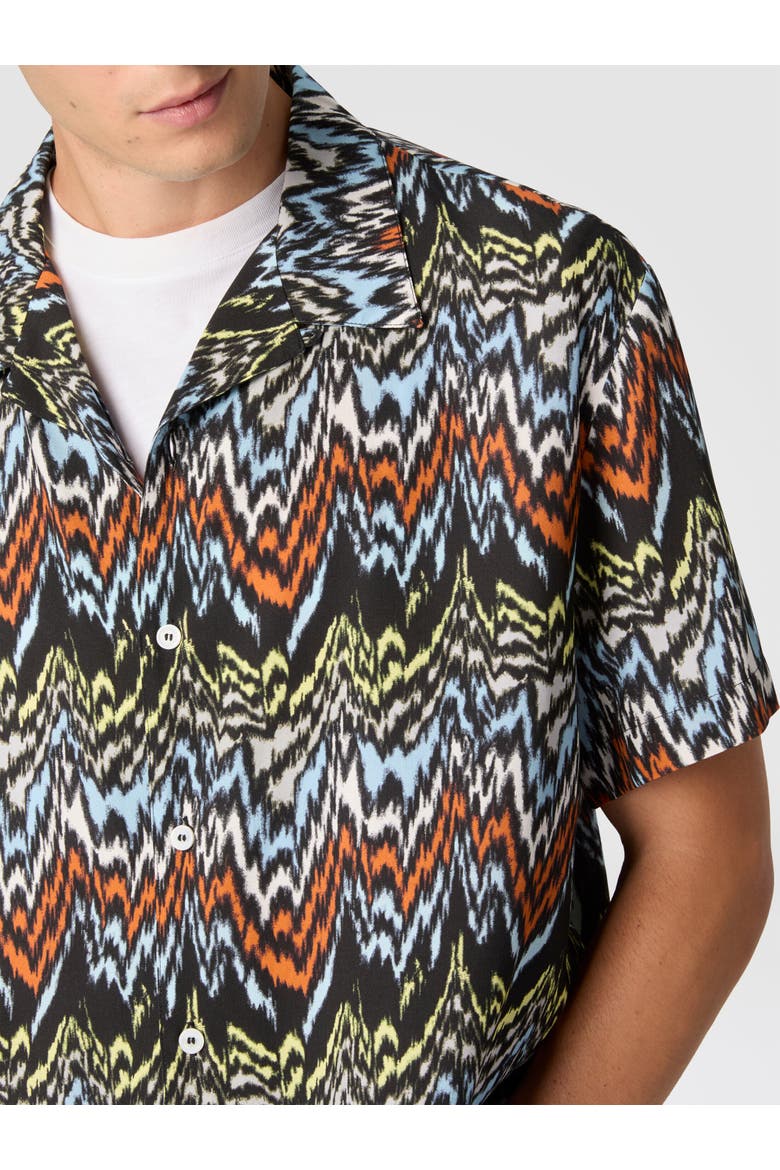 Bowling Shirt In Viscose With Abstract Zigzag Print, Alternate, color, Black & Multicoloured
