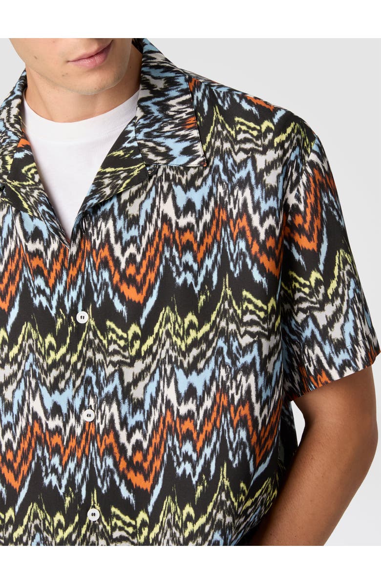 UM Bowling Shirt In Viscose With Abstract Zigzag Print, Alternate, color, Black & Multicoloured