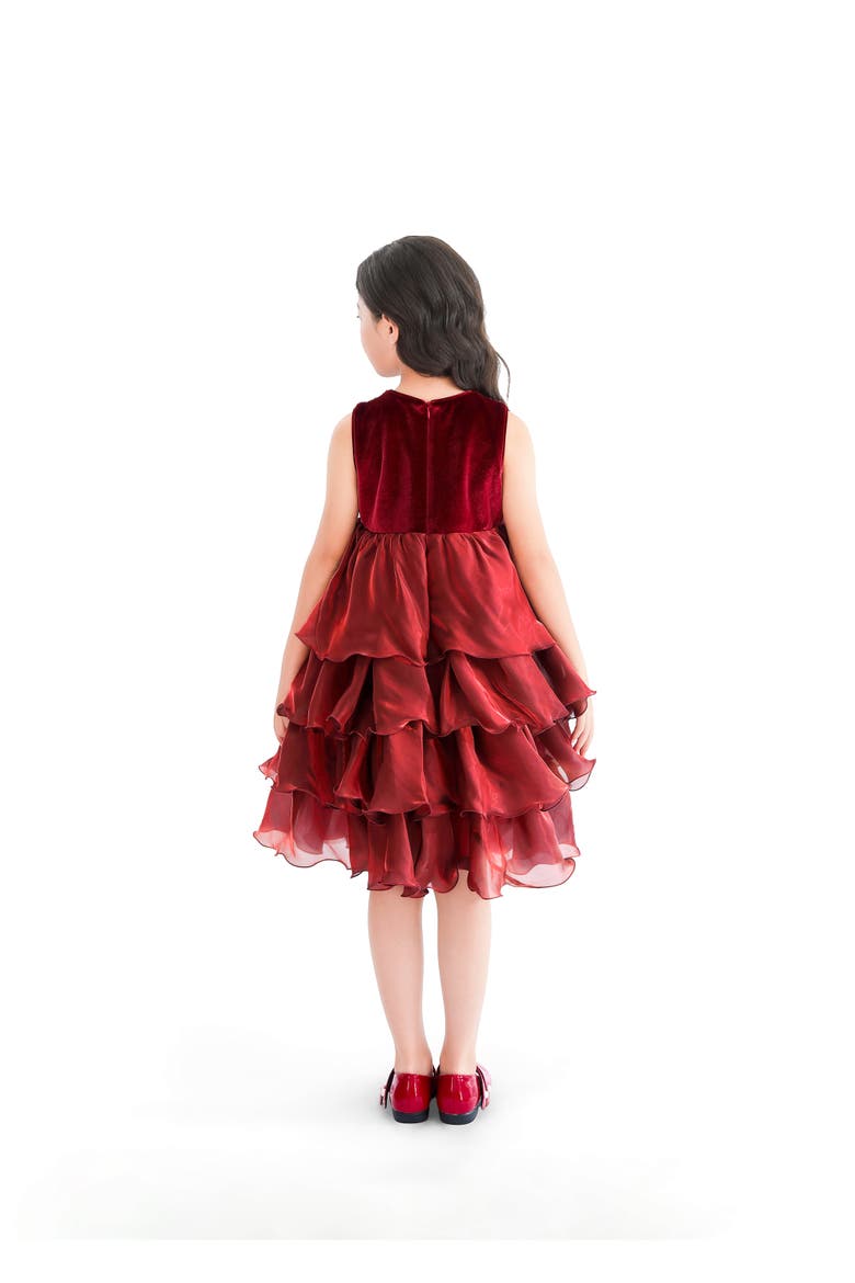 Sequin & Tiered Organza Dress, Alternate, color, Red