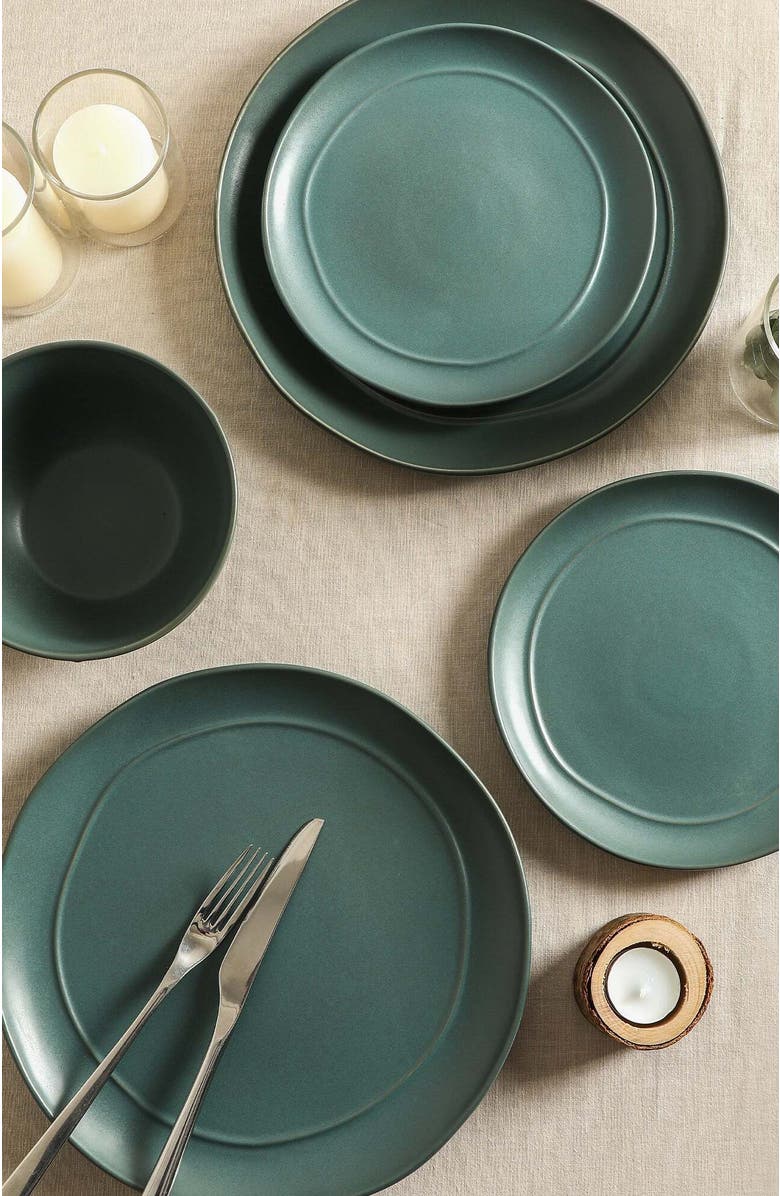 Stone Lain Infinity Stoneware 12-Piece Dinnerware Set, Alternate, color, Green