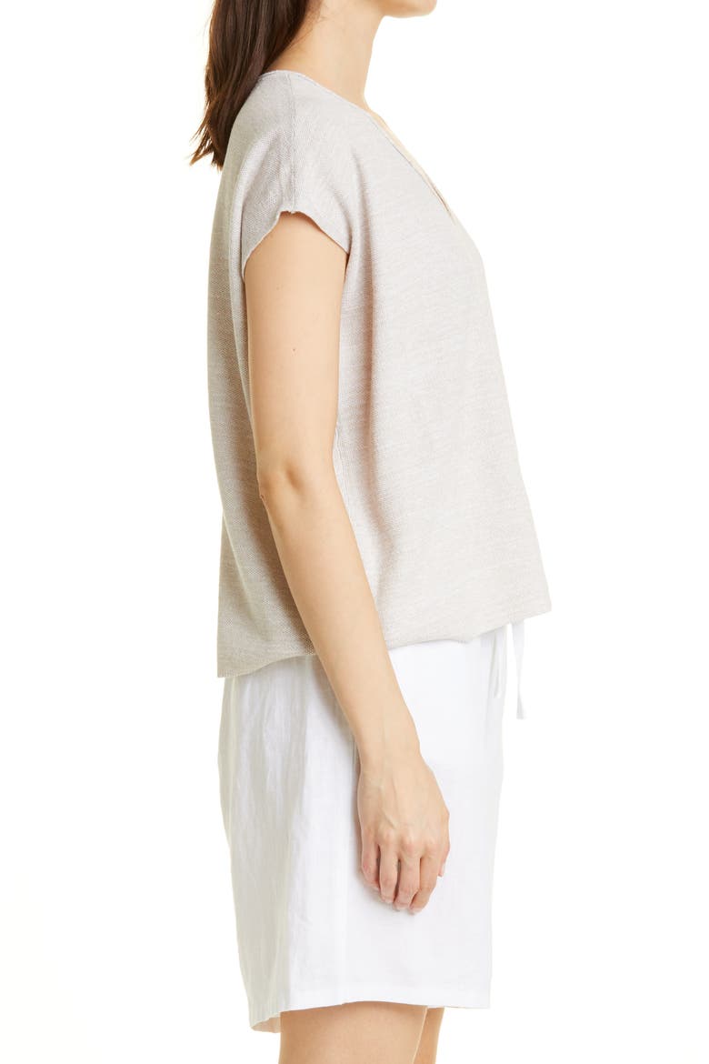 Boxy V-Neck Organic Cotton & Linen Knit Top, Alternate, color, NATURAL