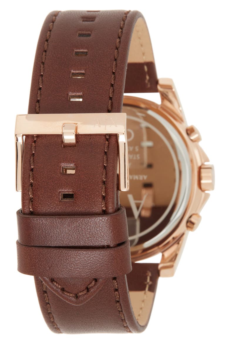 Men's Analog Leather Strap, 45mm, Alternate, color, ROSE GOLD