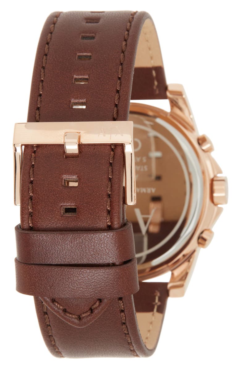 AX Armani Exchange Men's Analog Leather Strap, 45mm, Alternate, color, Rose Gold