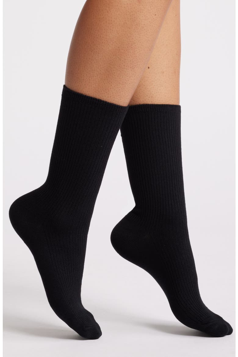 Rib Crew Socks, Main, color, BLACK