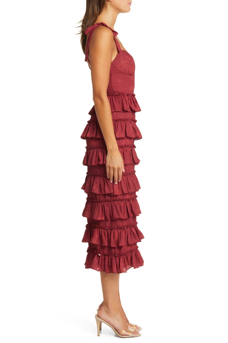 Masie Floral Tiered Ruffle Corset Dress, Alternate, color, BURGUNDY SHADOW
