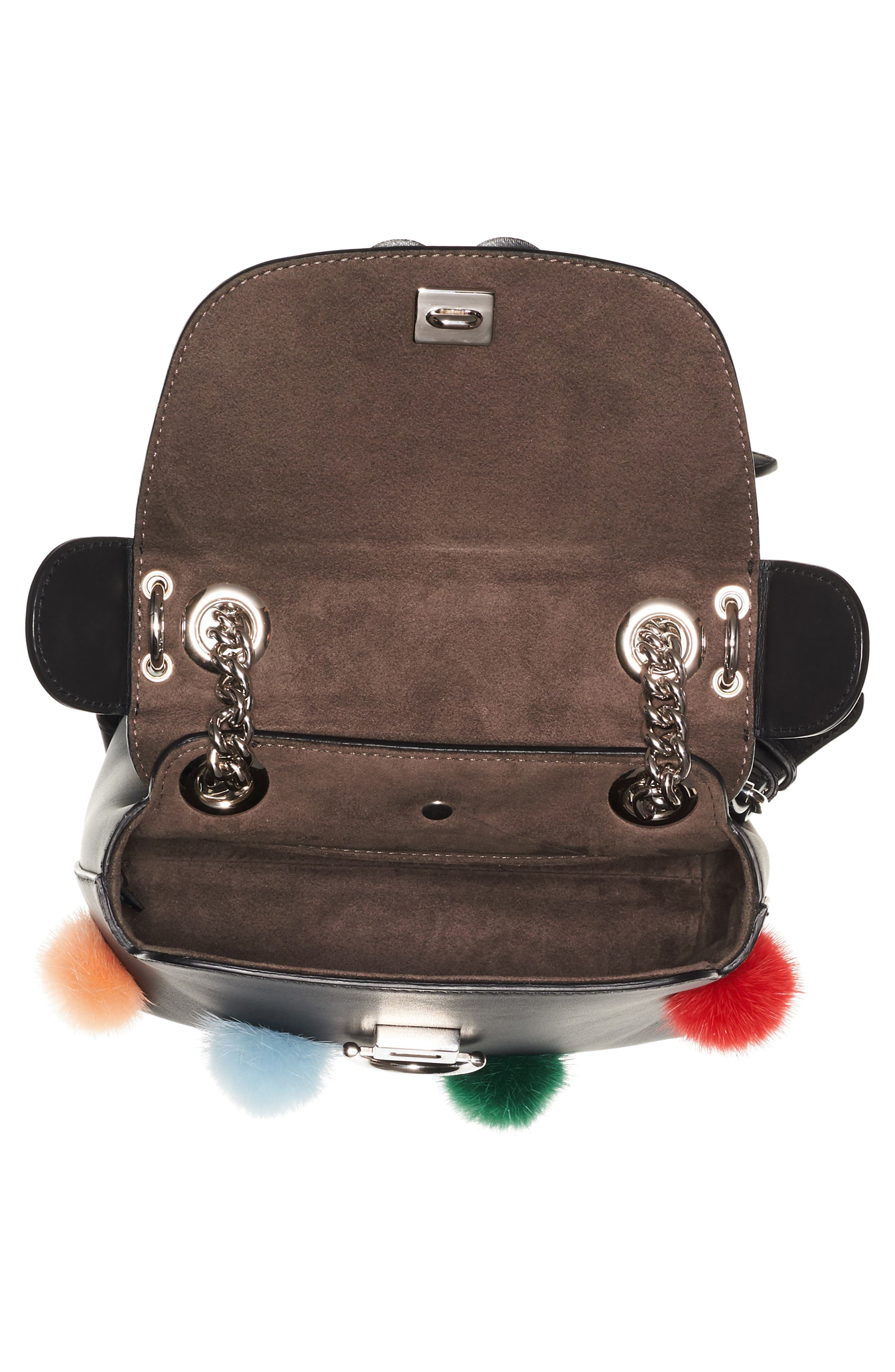 Fendi Mini Back to School Genuine Mink Fur Pompom Leather Shoulder Bag, Alternate, color, 