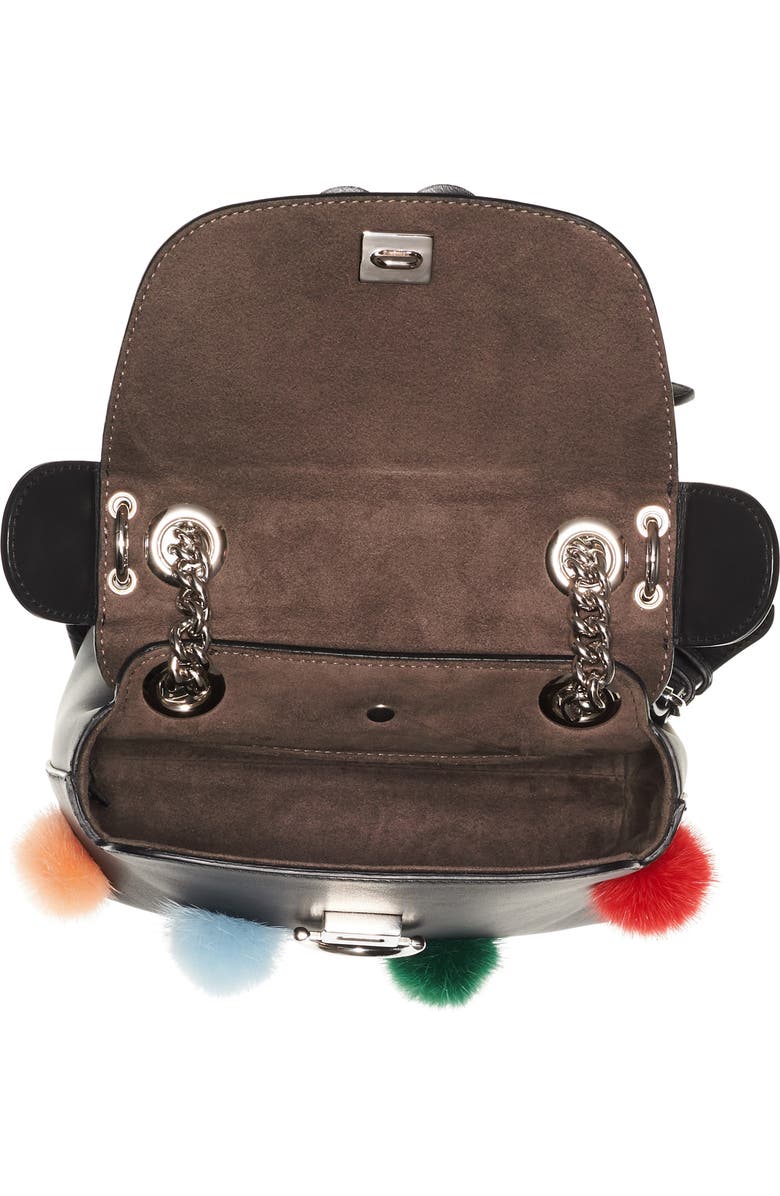 Fendi Mini Back to School Genuine Mink Fur Pompom Leather Shoulder Bag, Alternate, color,