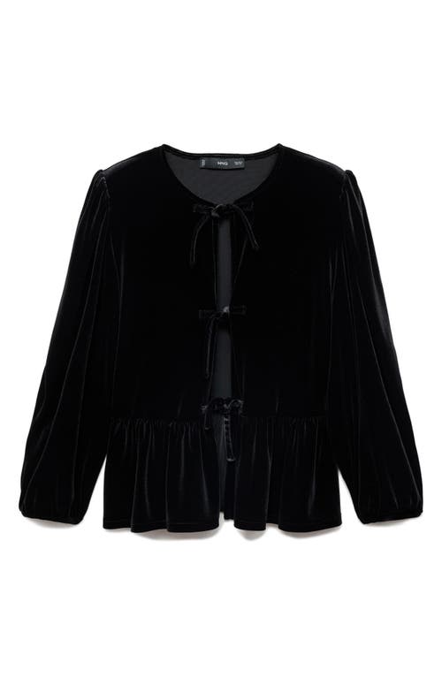 Mango Velvet Blouse With Bows Black In Black