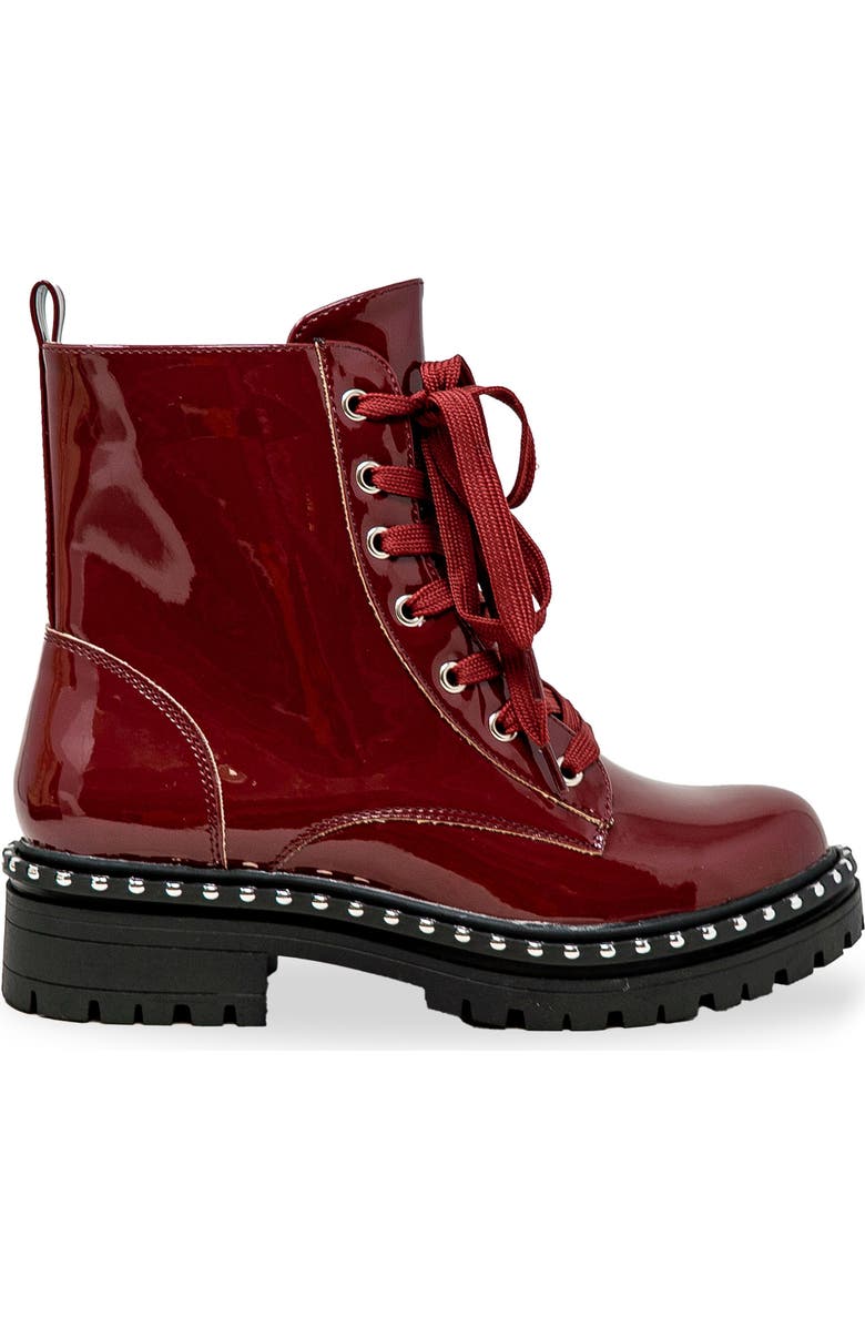 CHASE AND CHLOE Mira Studded Lug Combat Boot, Alternate, color, Red Patent