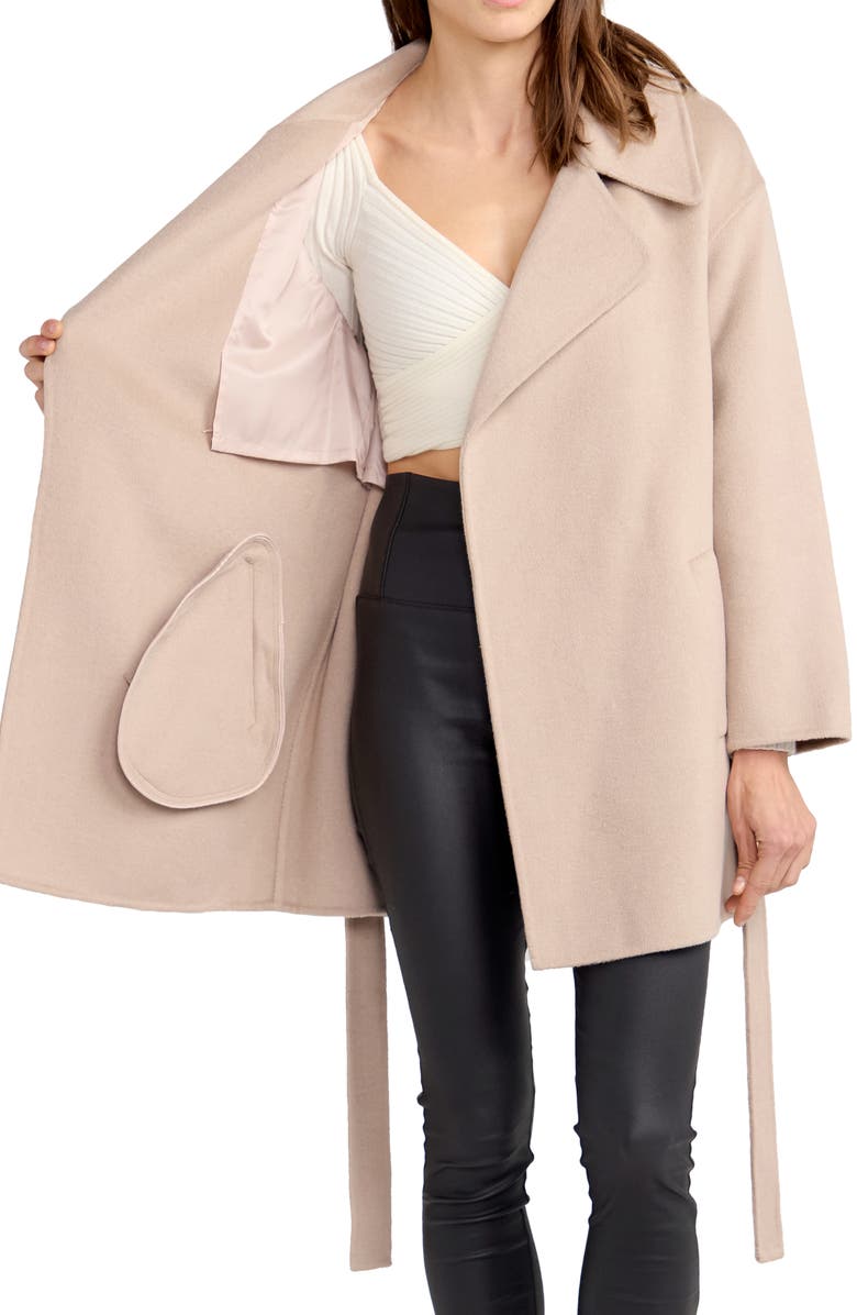 Belle & Bloom Eternal Flame Tie Waist Wool Blend Coat, Alternate, color, Sand