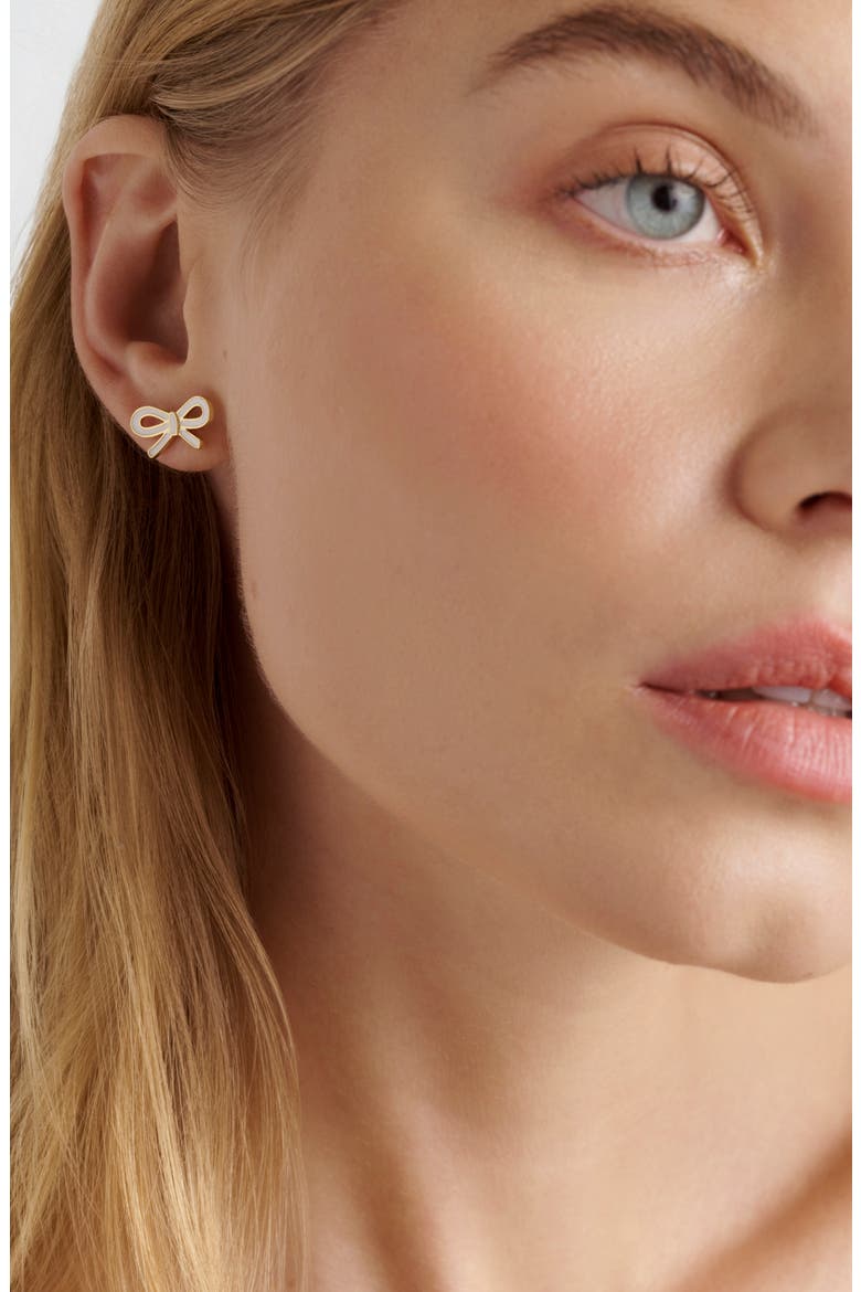 Bowie Tie Bow Enamel Stud Earrings, Alternate, color, METALLIC GOLD
