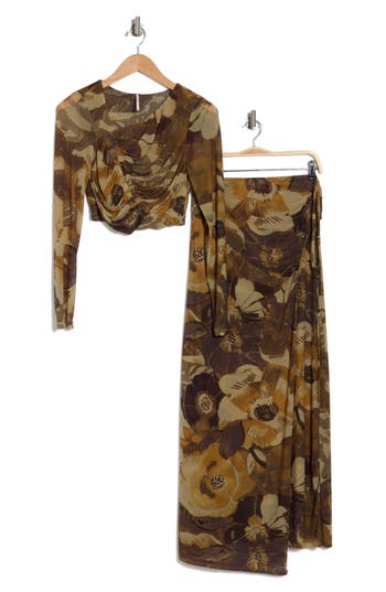 Free People Supernova Long Sleeve Top & Maxi Skirt Set In Moss
