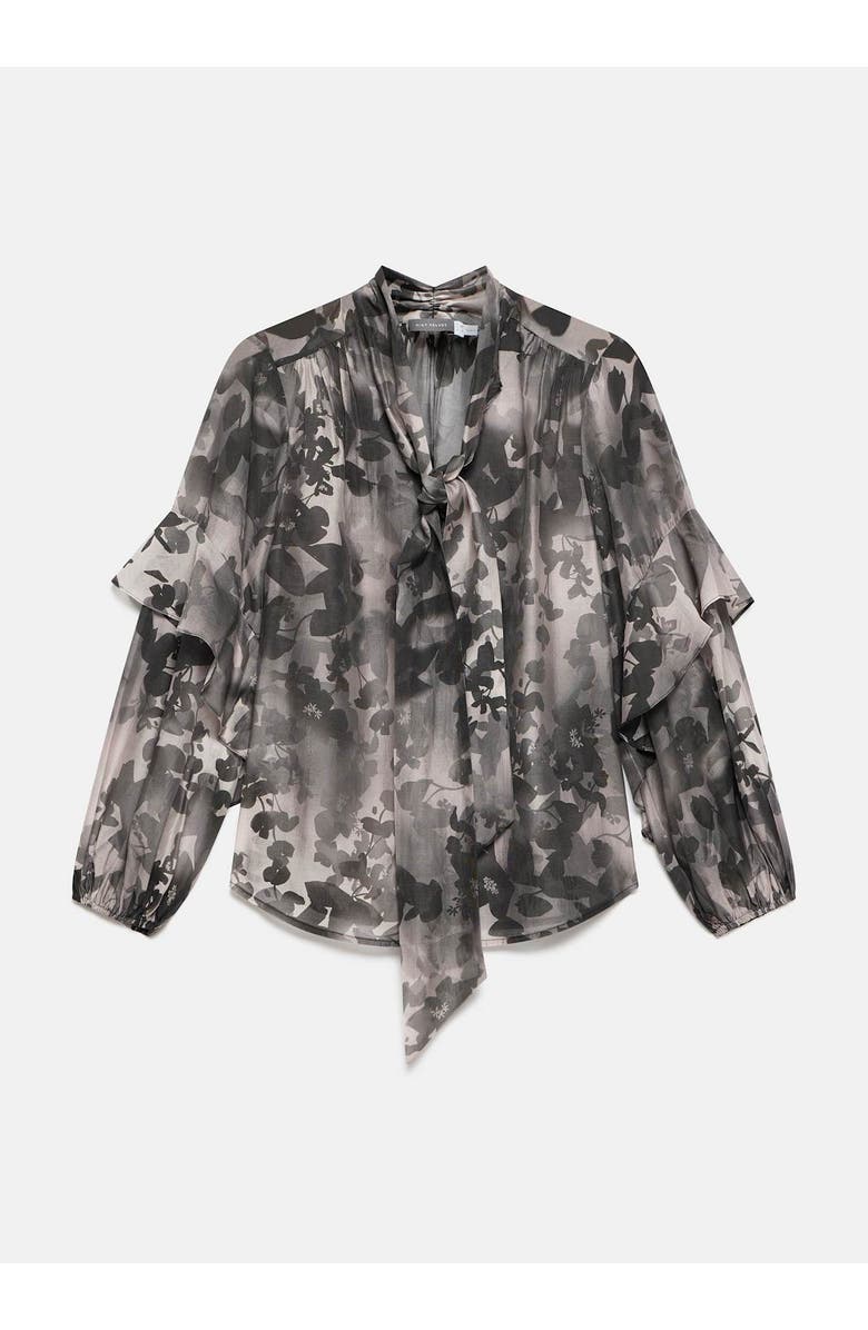 MINT VELVET Floral Tie-Neck Sheer Blouse with Ruffle Sleeves, Alternate, color, Black