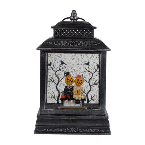 Northlight Lighted Halloween Snow Globe Lantern With Pumpkin Couple In Black