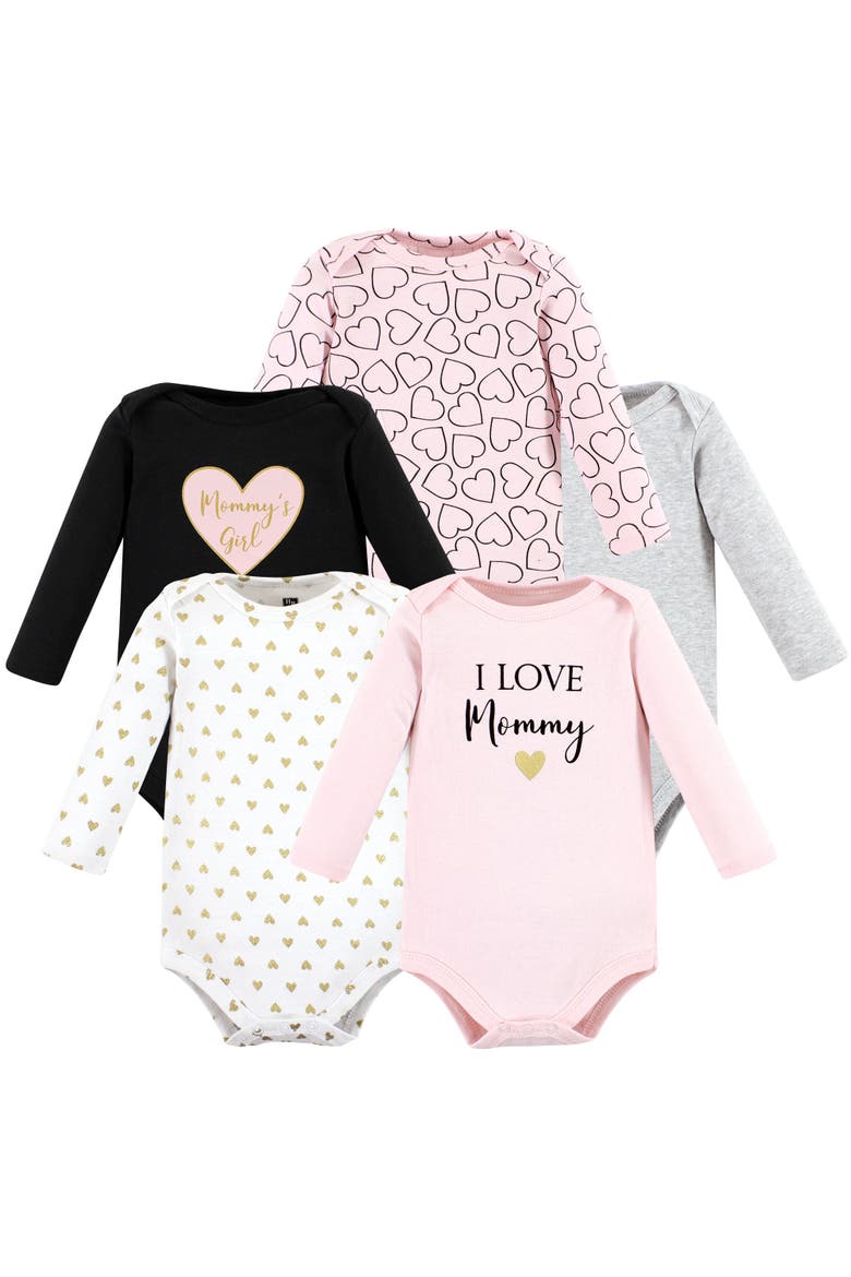Essential Long-Sleeve Cotton Bodysuit Set, Main, color, Girl Mommy 5-Pack