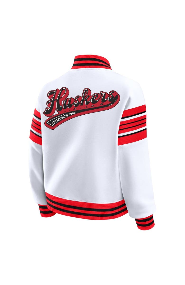 WEAR by Erin Andrews Women's WEAR by Erin Andrews White/Scarlet Nebraska Huskers Satin Stitch Full-Snap Fleece Sweatshirt Jacket, Alternate, color, White