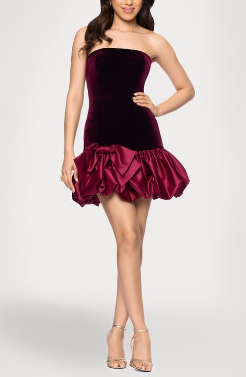 Mixed Media Bubble Hem Cocktail Minidress