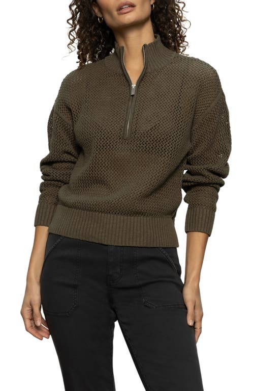 Sanctuary Open Stitch Half-zip Cotton Sweater In Kalamata