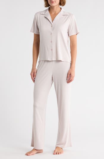 Danskin Collarted Top Pajamas In Neutral