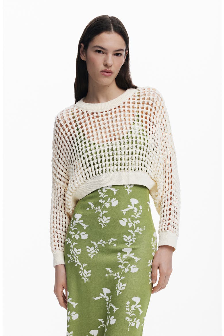 Floral Knit Maxi Dress & Open Stitch Long Sleeve Sweater Set, Alternate, color, GREEN