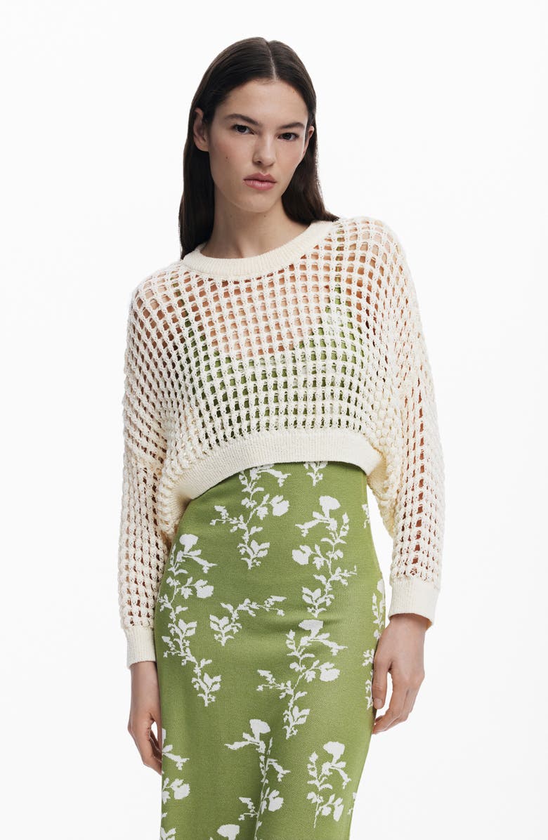 Desigual Floral Knit Maxi Dress & Open Stitch Long Sleeve Sweater Set, Alternate, color, 