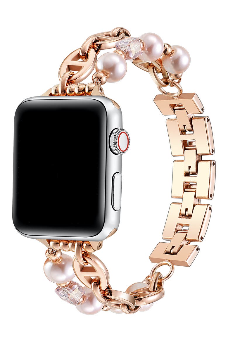 Luna Imitation Pearl Apple Watch® Bracelet Watchband, Alternate, color, ROSE GOLD