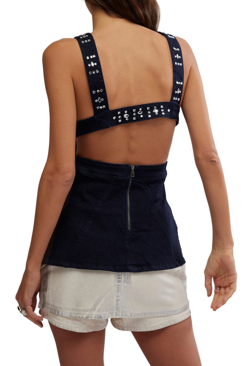 Decked in Shine Rhinestone Denim Tank, Alternate, color, DARK RINSE
