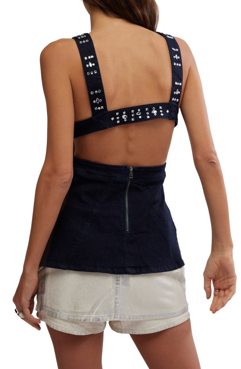 Free People Decked in Shine Rhinestone Denim Tank, Alternate, color, Dark Rinse