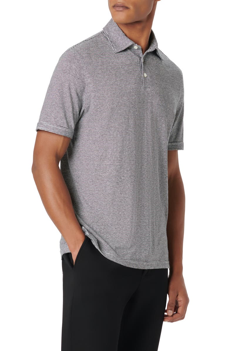 Bugatchi Pinstripe Hemp & Lyocell Polo, Alternate, color, Black