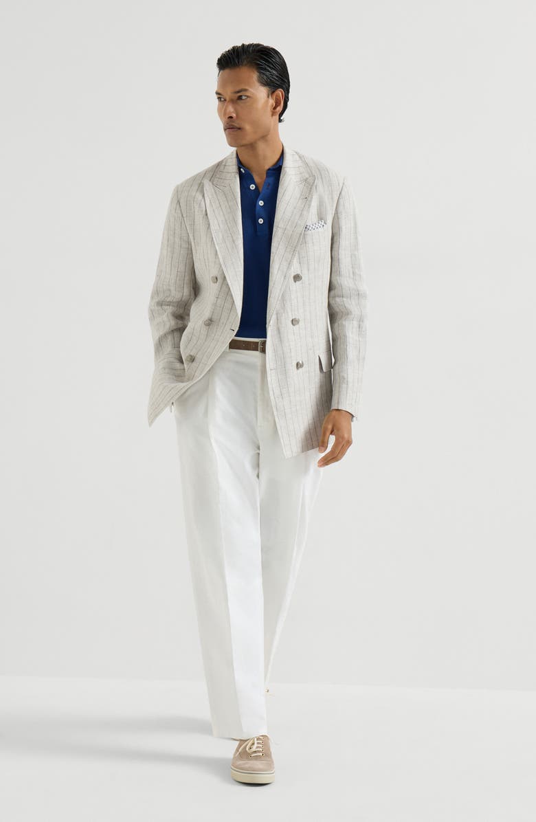 Brunello Cucinelli Half English rib knit polo, Alternate, color, Avio Blue