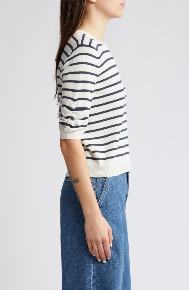 FRAME Stripe Ruched Sleeve Sweater, Alternate, color, Midnight Slate Multi