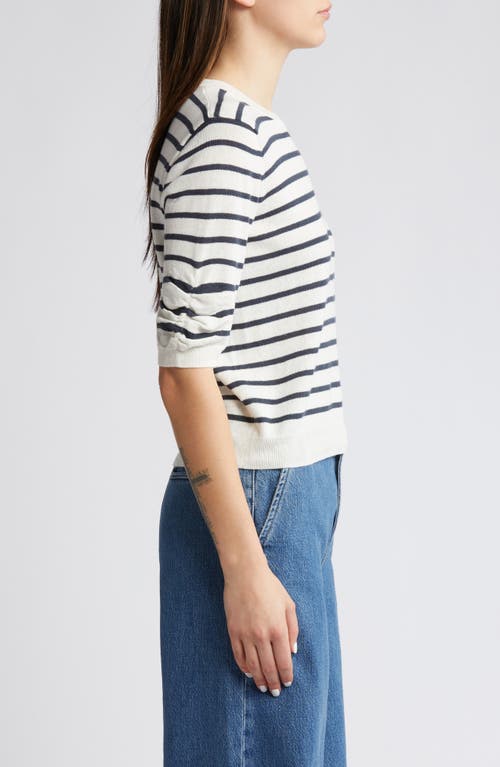 Frame Stripe Ruched Sleeve Sweater In White