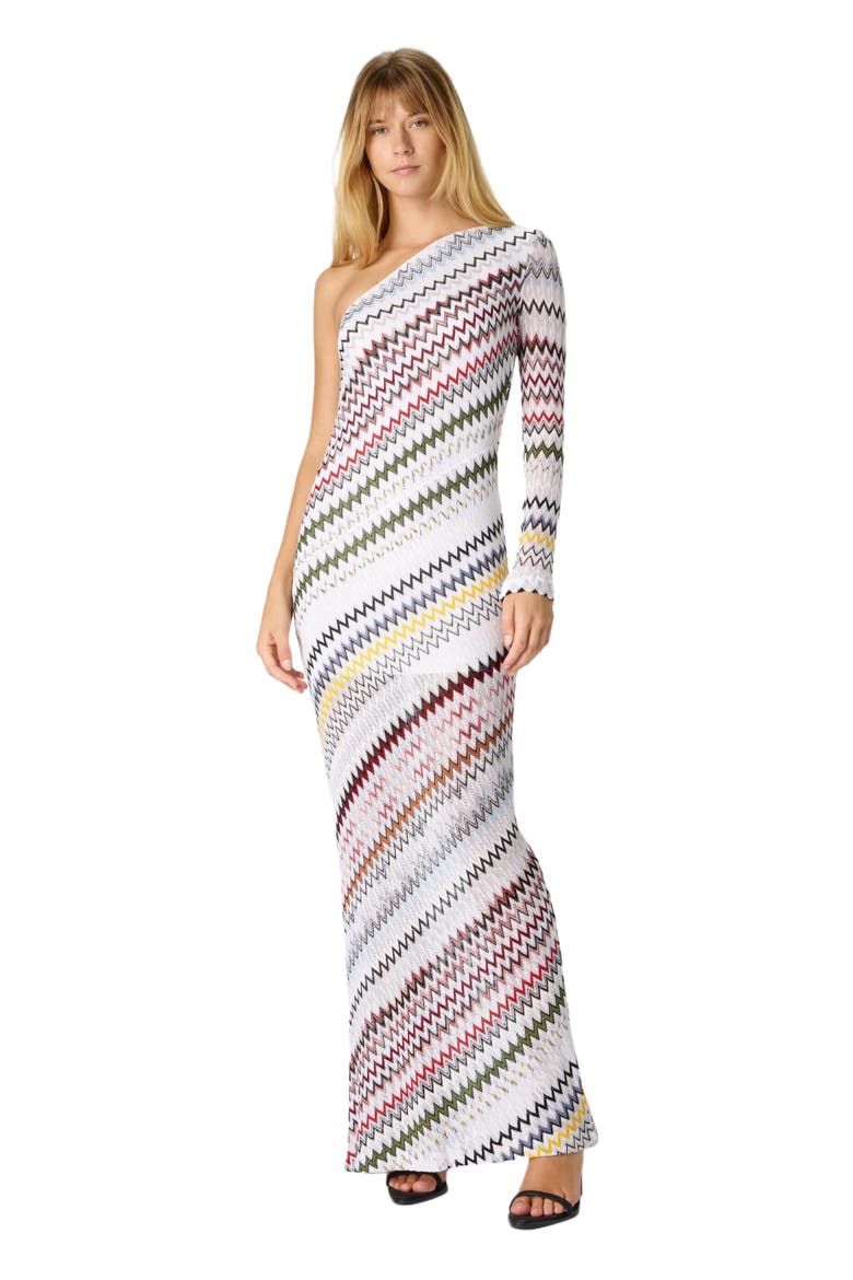 One-shoulder Long Dress In Viscose And Cotton, Main, color, Multicoloured