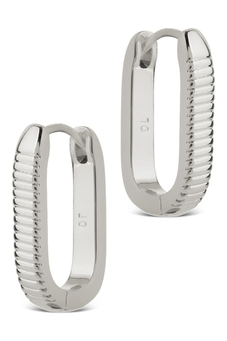 Elia Textured Rectangle Hoop Earrings, Alternate, color, SILVER