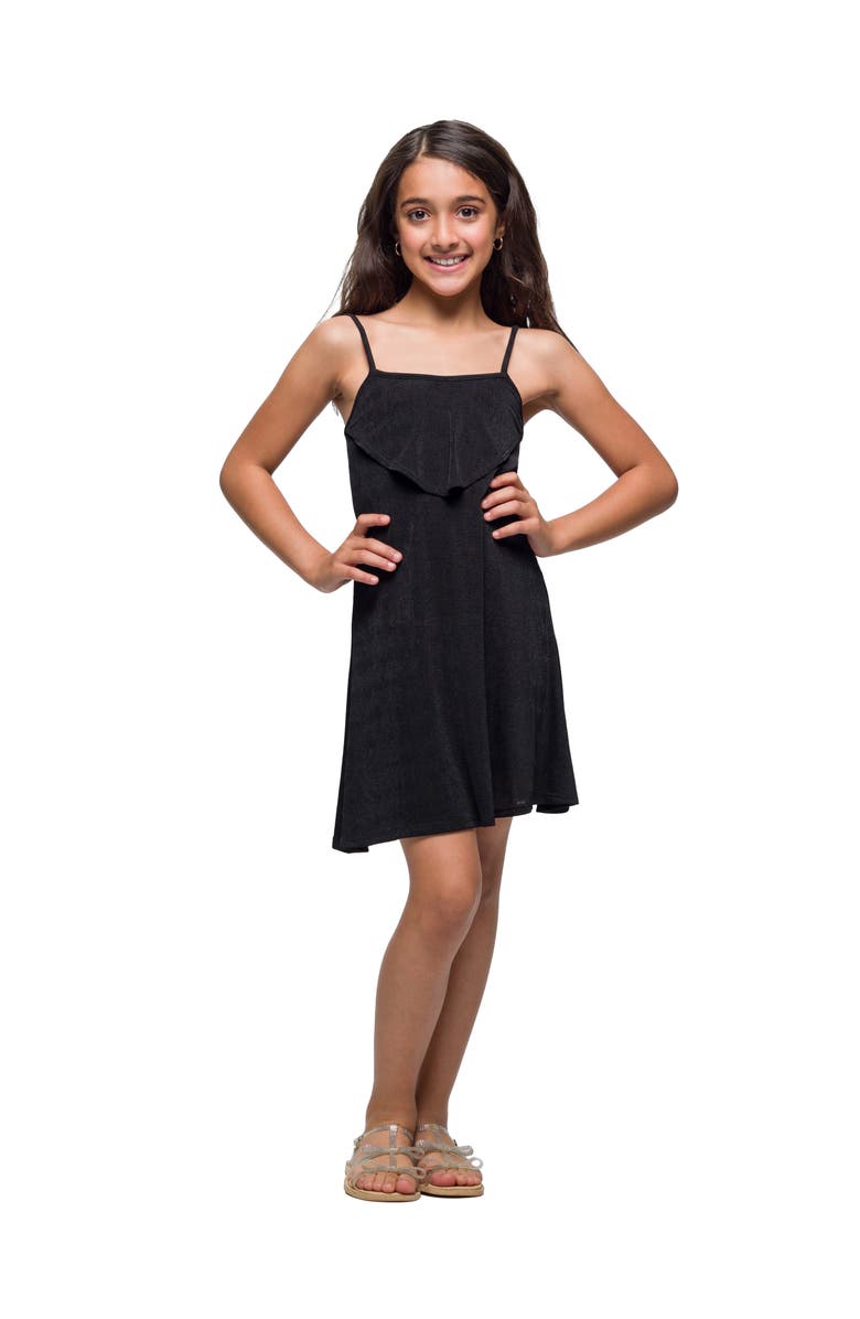 24sevenKid Shimmery Spaghetti Strap Knee Length Dress, Main, color, Black