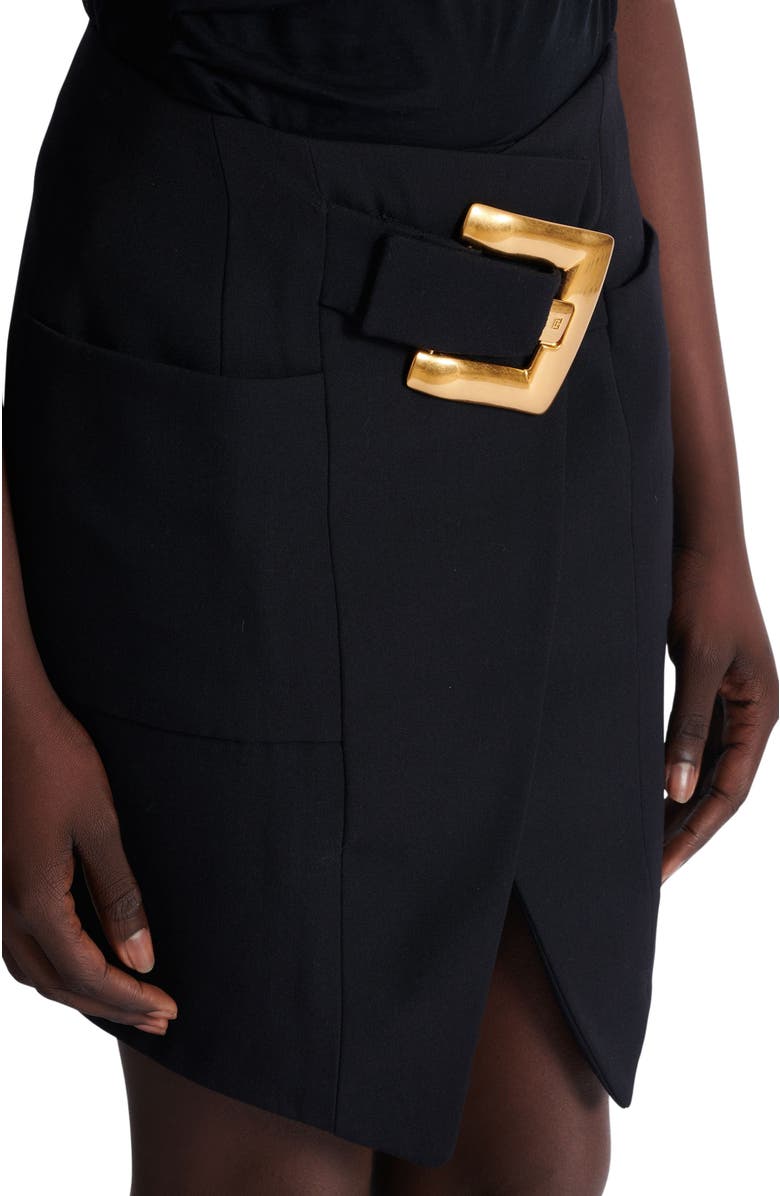 Balmain Short grain de poudre skirt with belt, Alternate, color, Black