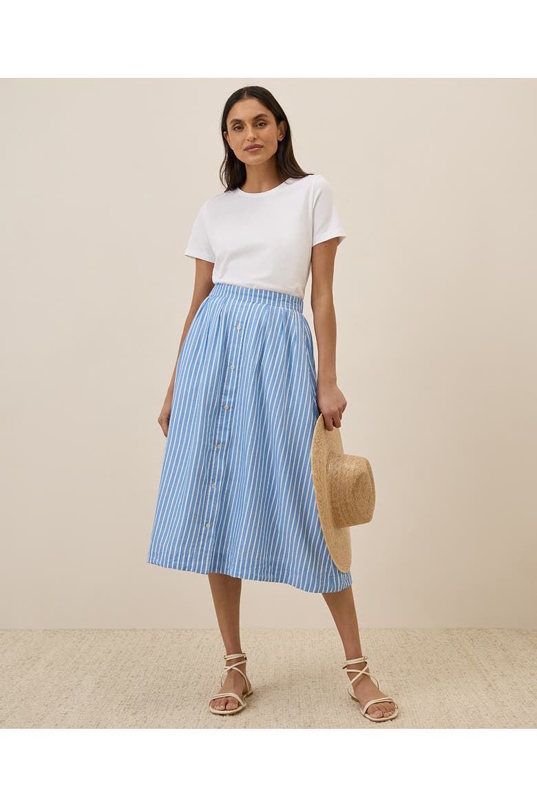 Organic Cotton Sunset Lightweight Cotton Button Skirt, Main, color, Blue Bondi Stripe
