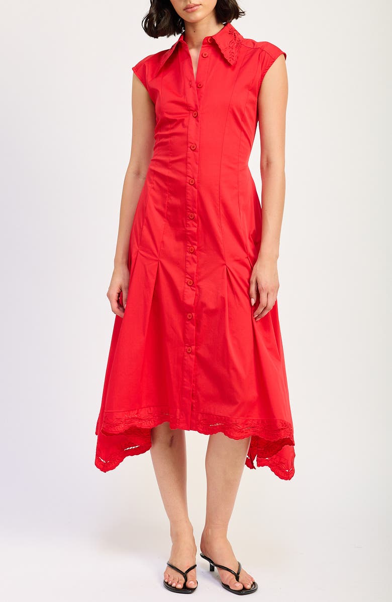 En Saison Payton Handkerchief Hem Cotton Blend Shirtdress, Main, color, 