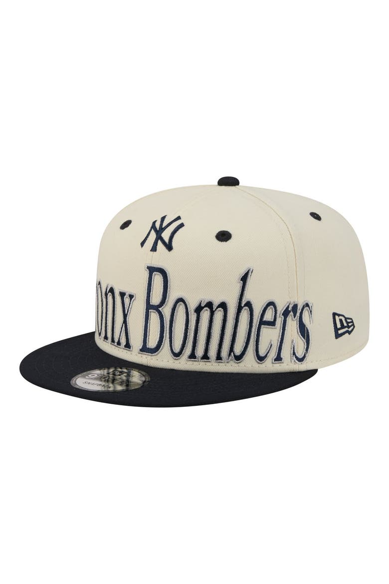 Men's New Era Cream New York Yankees Oversized Slogan 9FIFTY Snapback Hat, Alternate, color, Cream