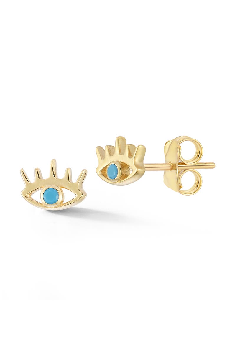 14K Gold Turquoise Evil Eye Stud Earrings, Main, color, GOLD