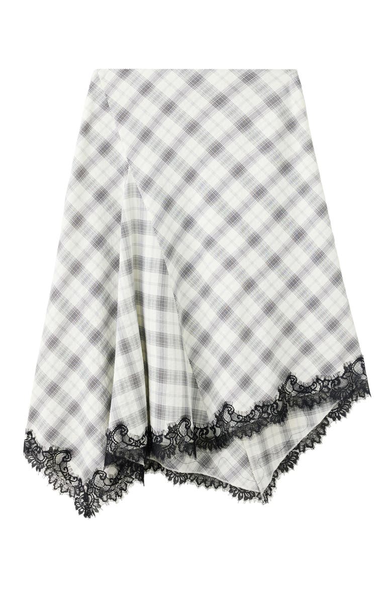 Lace Trim Plaid Midi Skirt, Alternate, color, WHITE