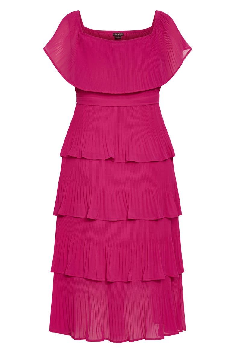 Night Garden Off the Shoulder Tiered Dress, Alternate, color, HOT PINK