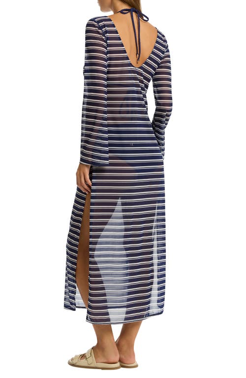 Sea Level Biarritz Long Sleeve Multifit Mesh Cover-up Dress In French Navy